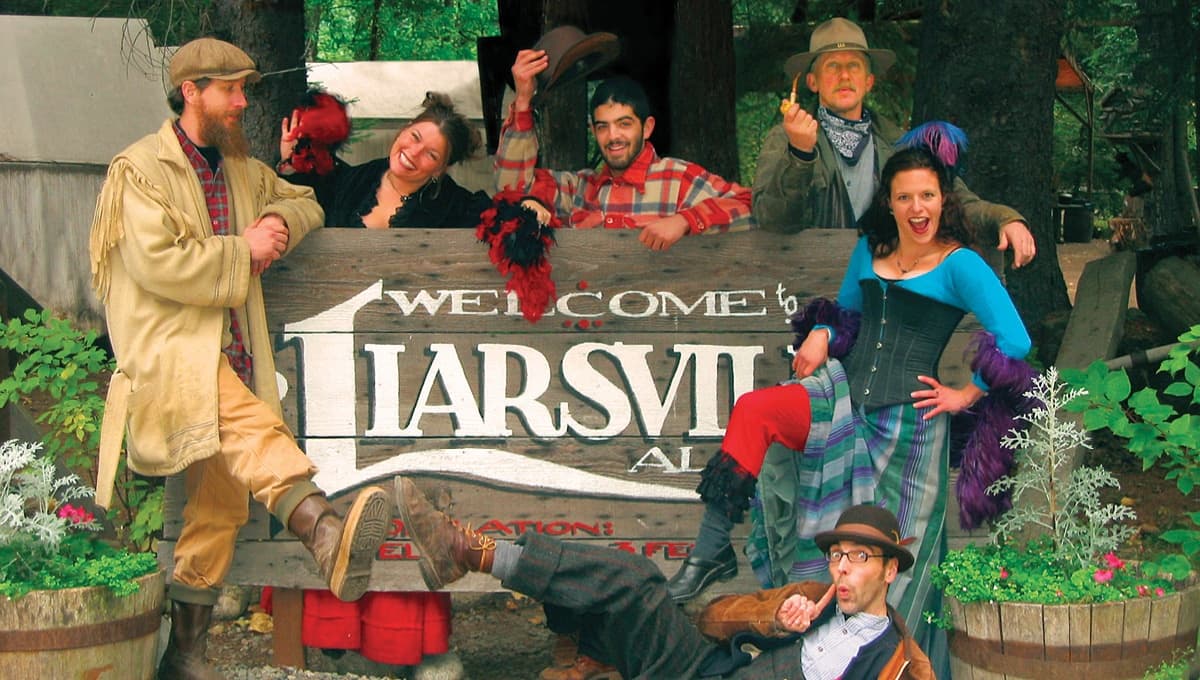 Actors and prospectors in 1898 period costume at Liarsville Gold Rush Trail Camp in Skagway