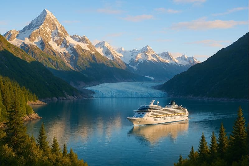 Scenic view of Southeast Alaska coastal mountains and waterways